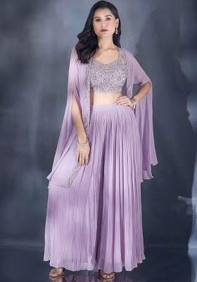 Lilac Hand Work Chiffon Lehenga Set