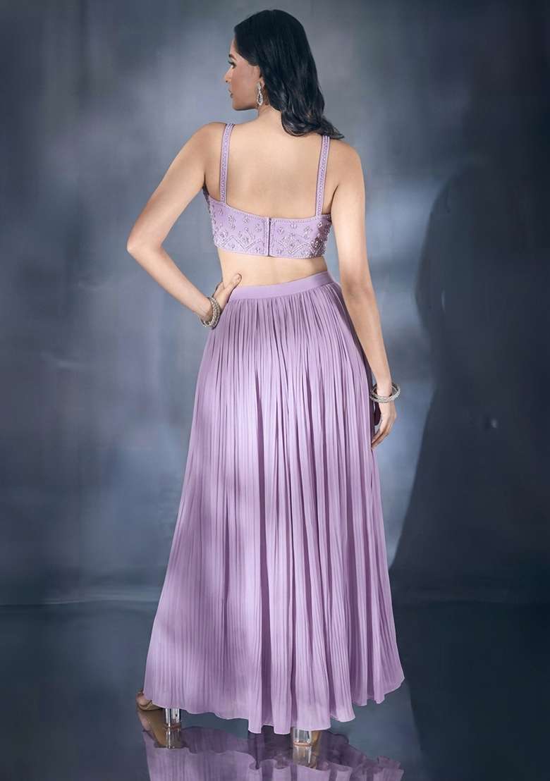 Lilac Hand Work Chiffon Lehenga Set - Indya
