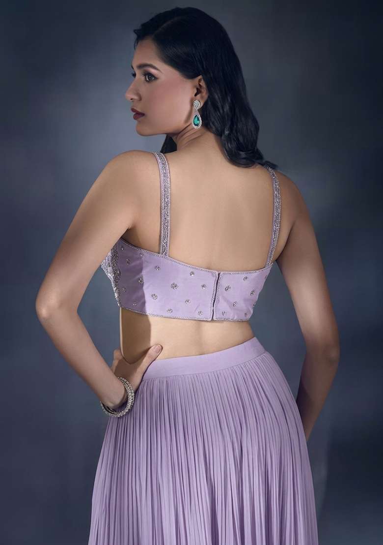 Lilac Hand Work Chiffon Lehenga Set - Indya