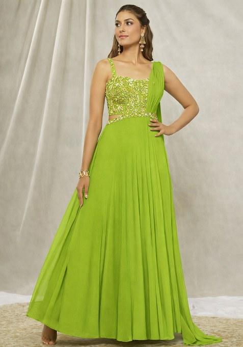 Light Green Hand Work Georgette Lehenga Set
