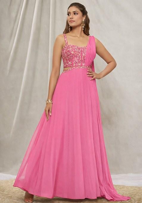 Pink Hand Work Georgette Lehenga Set