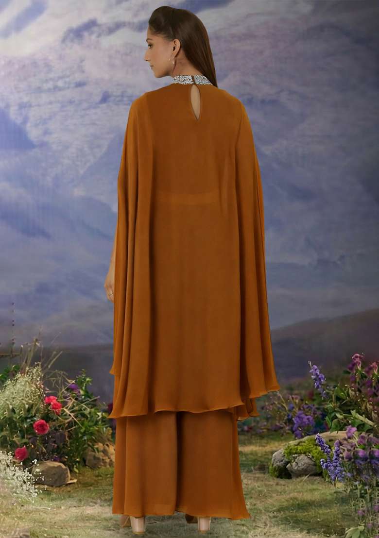 Brown Hand Work Georgette Fusion Set - Indya