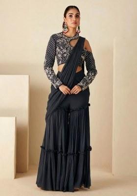 Grey Hand Work Georgette Fusion Set
