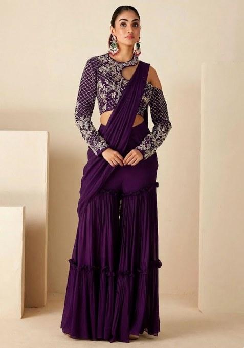 Purple Hand Work Georgette Fusion Set