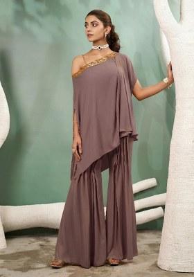Grey Hand Work Crepe Fusion Set