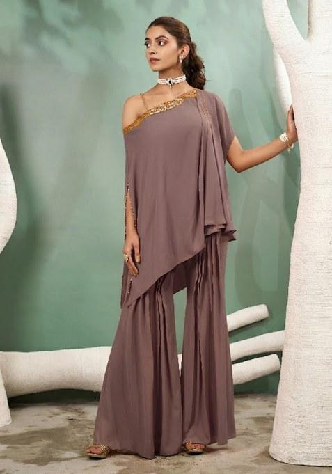 Grey Hand Work Crepe Fusion Set