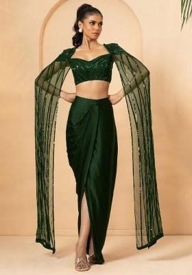 Deep Green Hand Work Satin Fusion Set