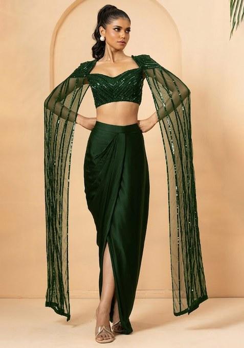 Deep Green Hand Work Satin Fusion Set