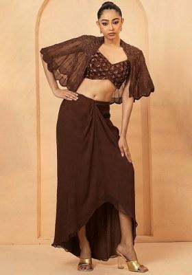 Brown Hand Work Chiffon Fusion Set