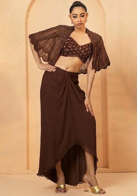 Brown Hand Work Chiffon Fusion Set
