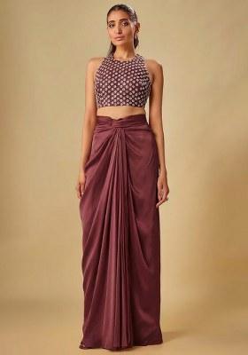 Brown Hand Work Crepe Fusion Set