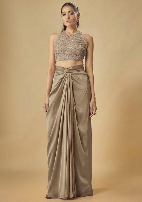Grey Hand Work Crepe Fusion Set