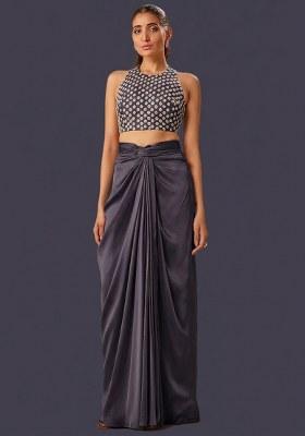 Midnight Blue Hand Work Crepe Fusion Set