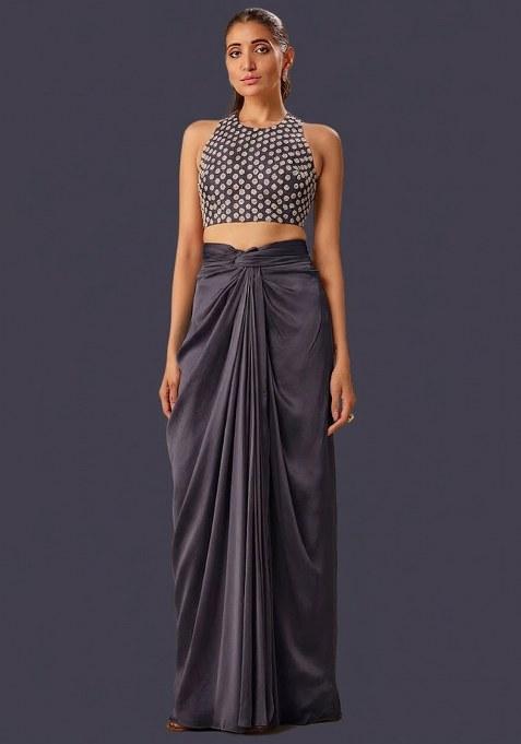 Midnight Blue Hand Work Crepe Fusion Set