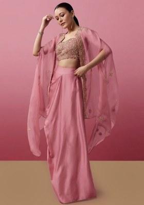 Dusty Pink Hand Work Crepe Fusion Set
