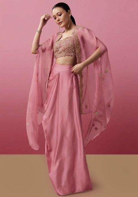 Dusty Pink Hand Work Crepe Fusion Set