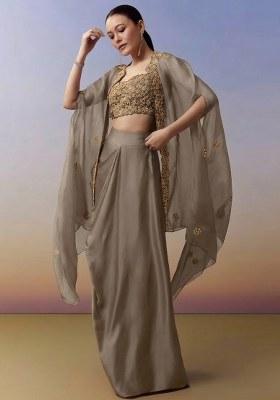 Grey Hand Work Crepe Fusion Set