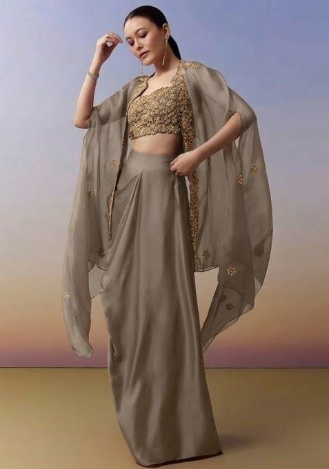 Grey Hand Work Crepe Fusion Set