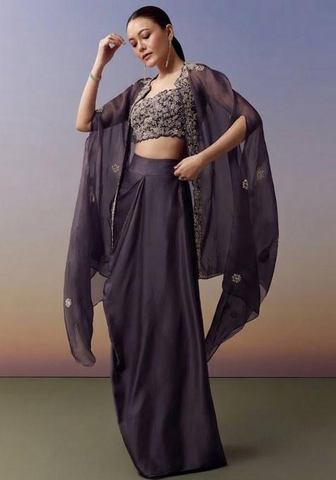 Midnight Blue Hand Work Crepe Fusion Set