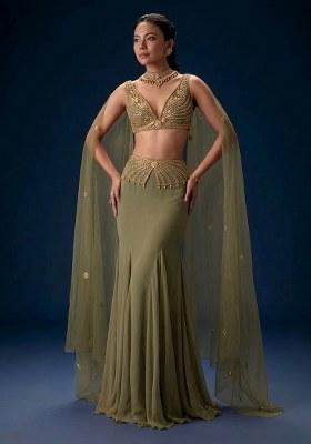 Grey Hand Work Crepe Fusion Set