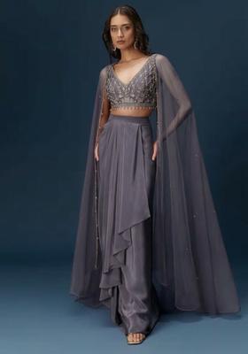 Grey Hand Work Crepe Fusion Set