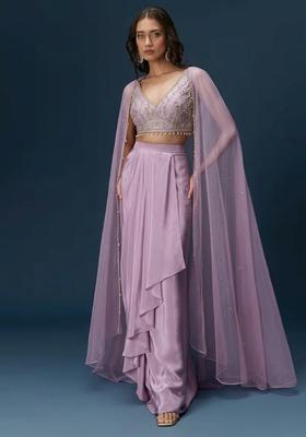 Lavender Hand Work Crepe Fusion Set