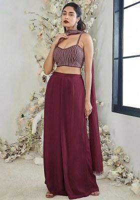 Deep Maroon Hand Work Georgette Fusion Set