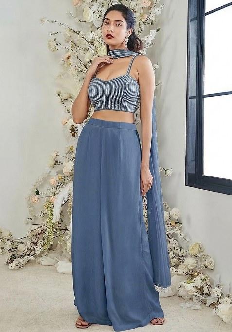 Steel Blue Hand Work Georgette Fusion Set