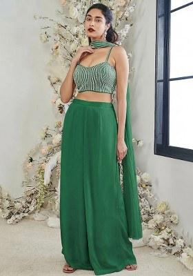 Green Hand Work Georgette Fusion Set
