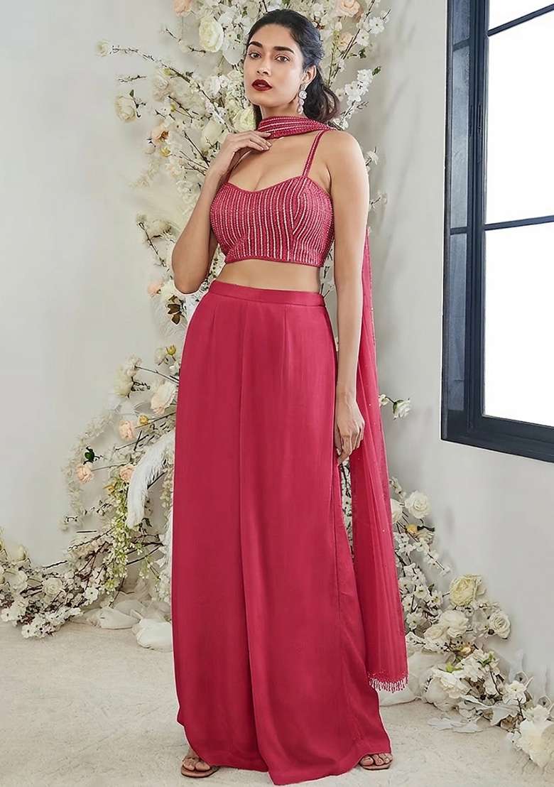 Pink Hand Work Georgette Fusion Set - Indya