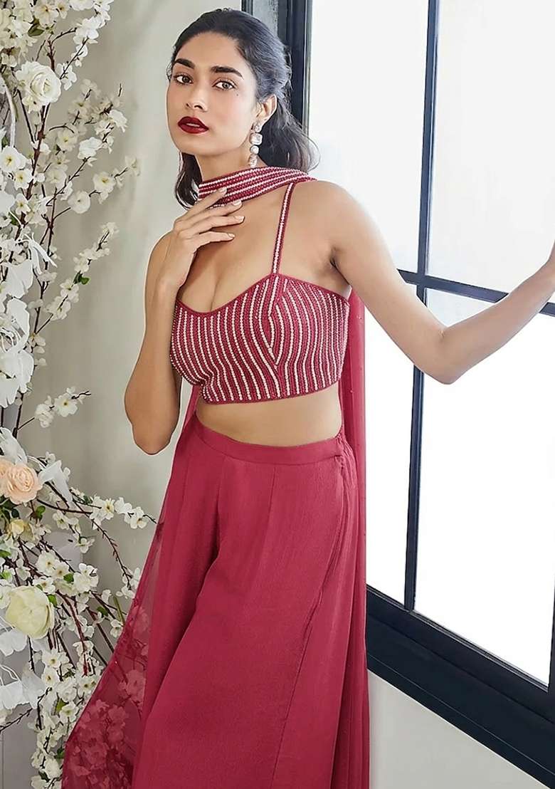 Pink Hand Work Georgette Fusion Set - Indya