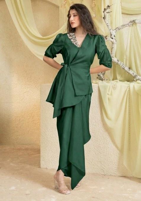 Bottle Green Hand Work Chinon Fusion Set