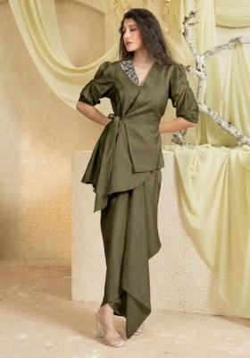 Olive Green Hand Work Chinon Fusion Set