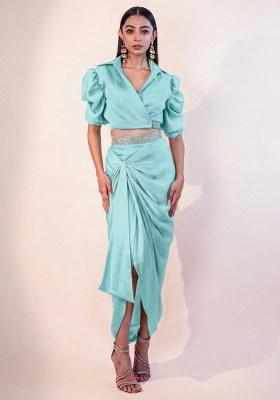 Aqua Blue Hand Work Chinon Fusion Set