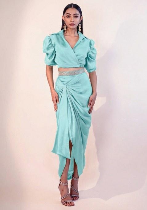 Aqua Blue Hand Work Chinon Fusion Set