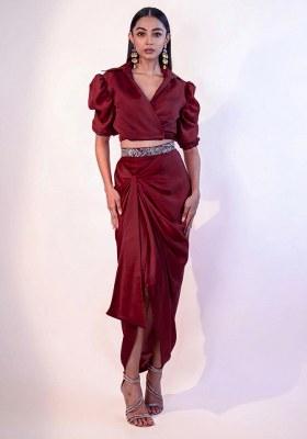 Deep Maroon Hand Work Chinon Fusion Set