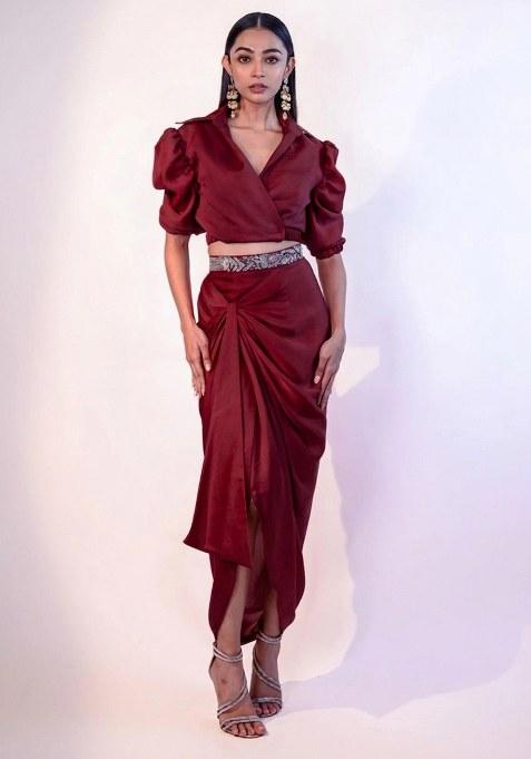 Deep Maroon Hand Work Chinon Fusion Set