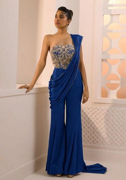 Royal Blue Hand Work Chinon Fusion Set