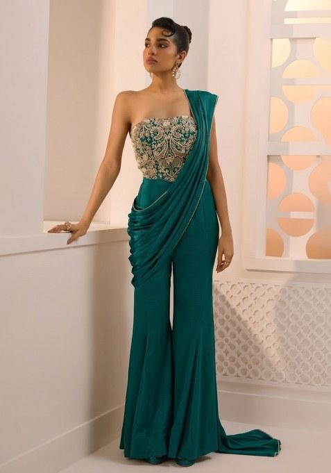 Teal Green Hand Work Chinon Fusion Set