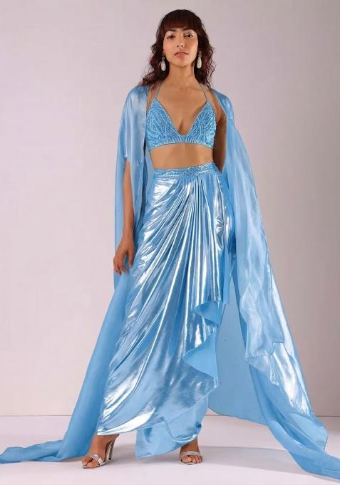 Powder Blue Hand Work Chinon Fusion Set