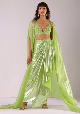 Lime Green Hand Work Chinon Fusion Set