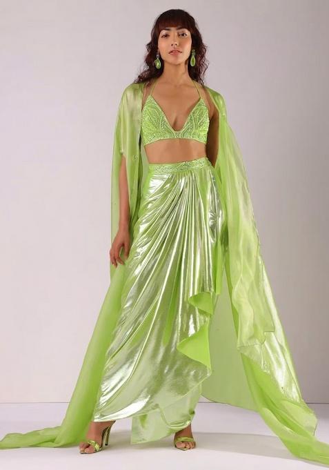 Lime Green Hand Work Chinon Fusion Set