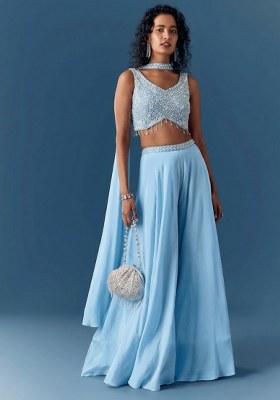 Soft Blue Hand Work Chinon Fusion Set