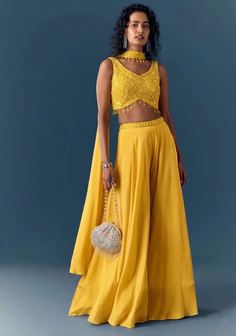 Yellow Hand Work Chinon Fusion Set - Indya