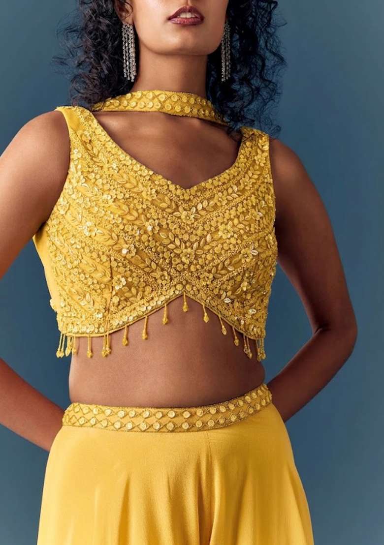 Yellow Hand Work Chinon Fusion Set - Indya