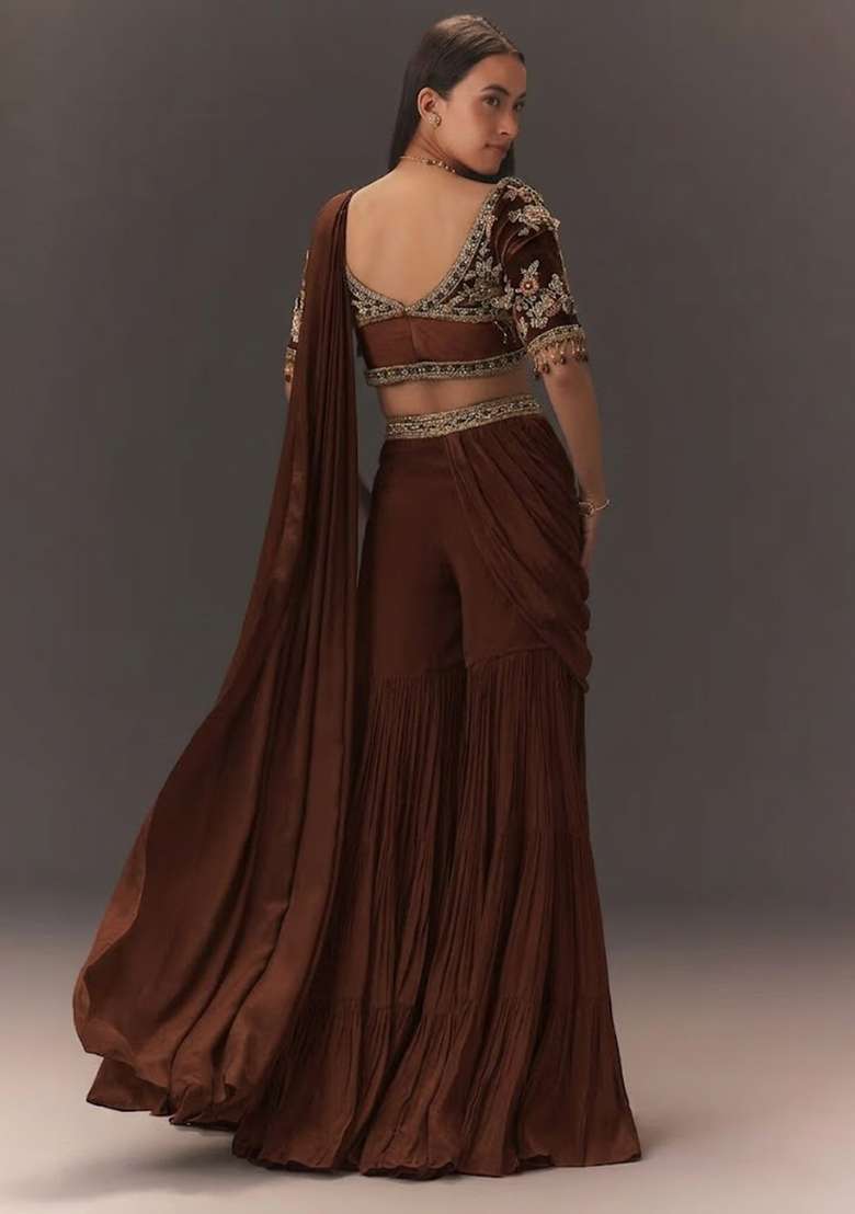 Brown Hand Work Chinon Fusion Set - Indya