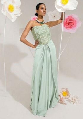 Mint Green Hand Work Chinon Fusion Set