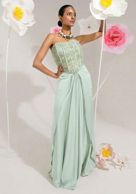 Mint Green Hand Work Chinon Fusion Set
