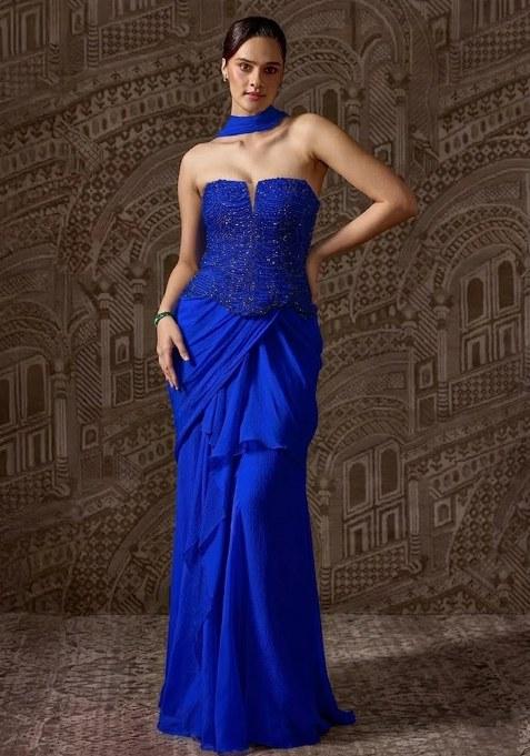 Royal Blue Hand Work Chinon Fusion Set