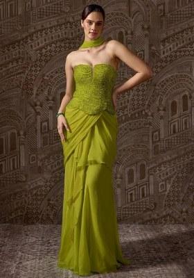 Olive Green Hand Work Chinon Fusion Set